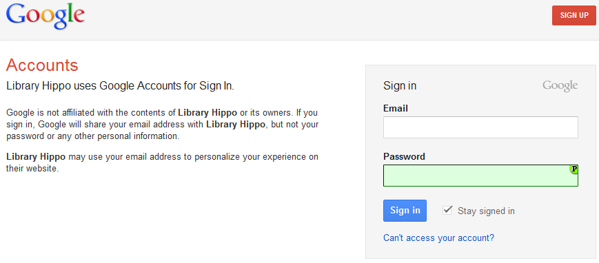 standard Google login page