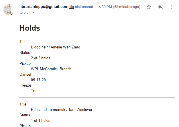 screenshot of notification e-mail sent from Heroku using stored card status